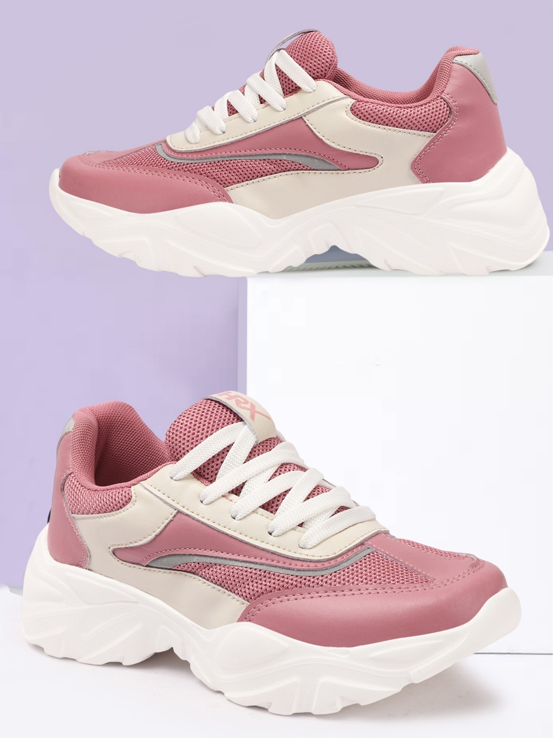 

HRX by Hrithik Roshan Women Colourblocked Round Toe Lace-Ups Sneakers, Mauve