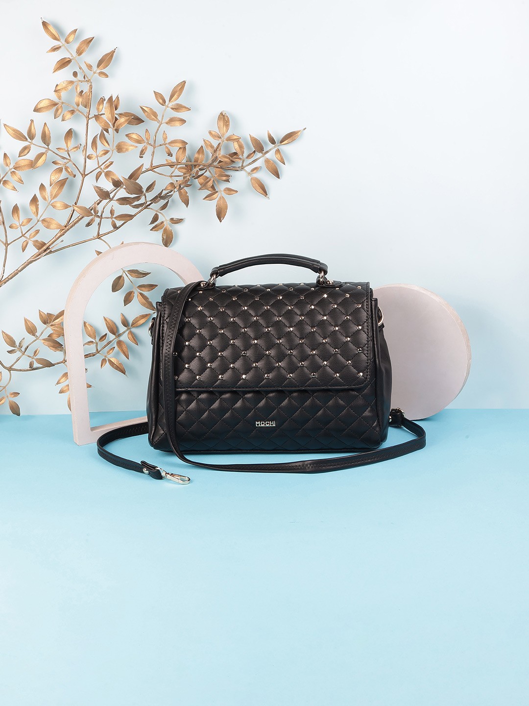 

Mochi PU Structured Satchel with Quilted, Black