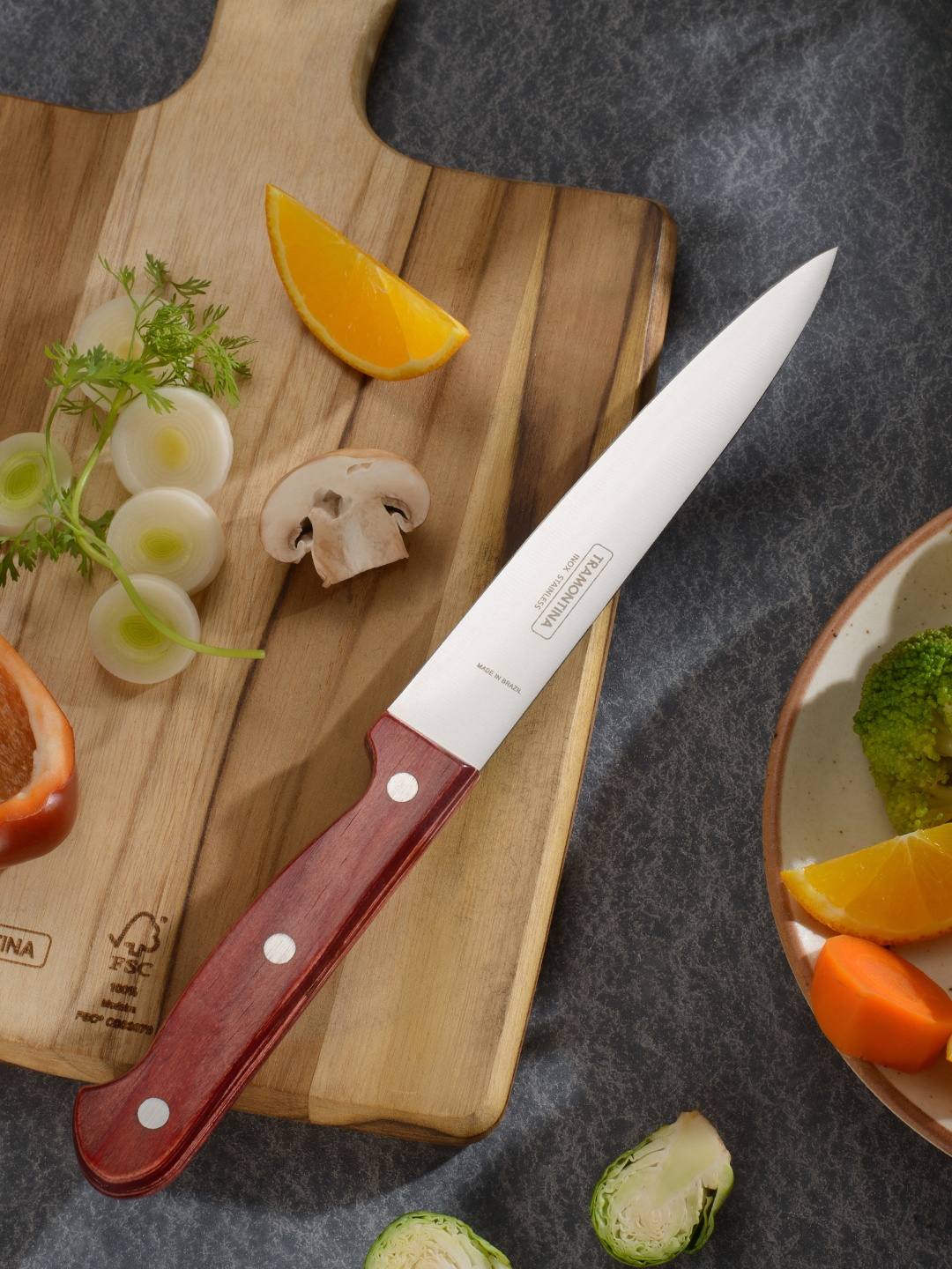 

Tramontina Polywood Stainless Steel Polywood Handle Utility Knife 15.2 cm, Brown