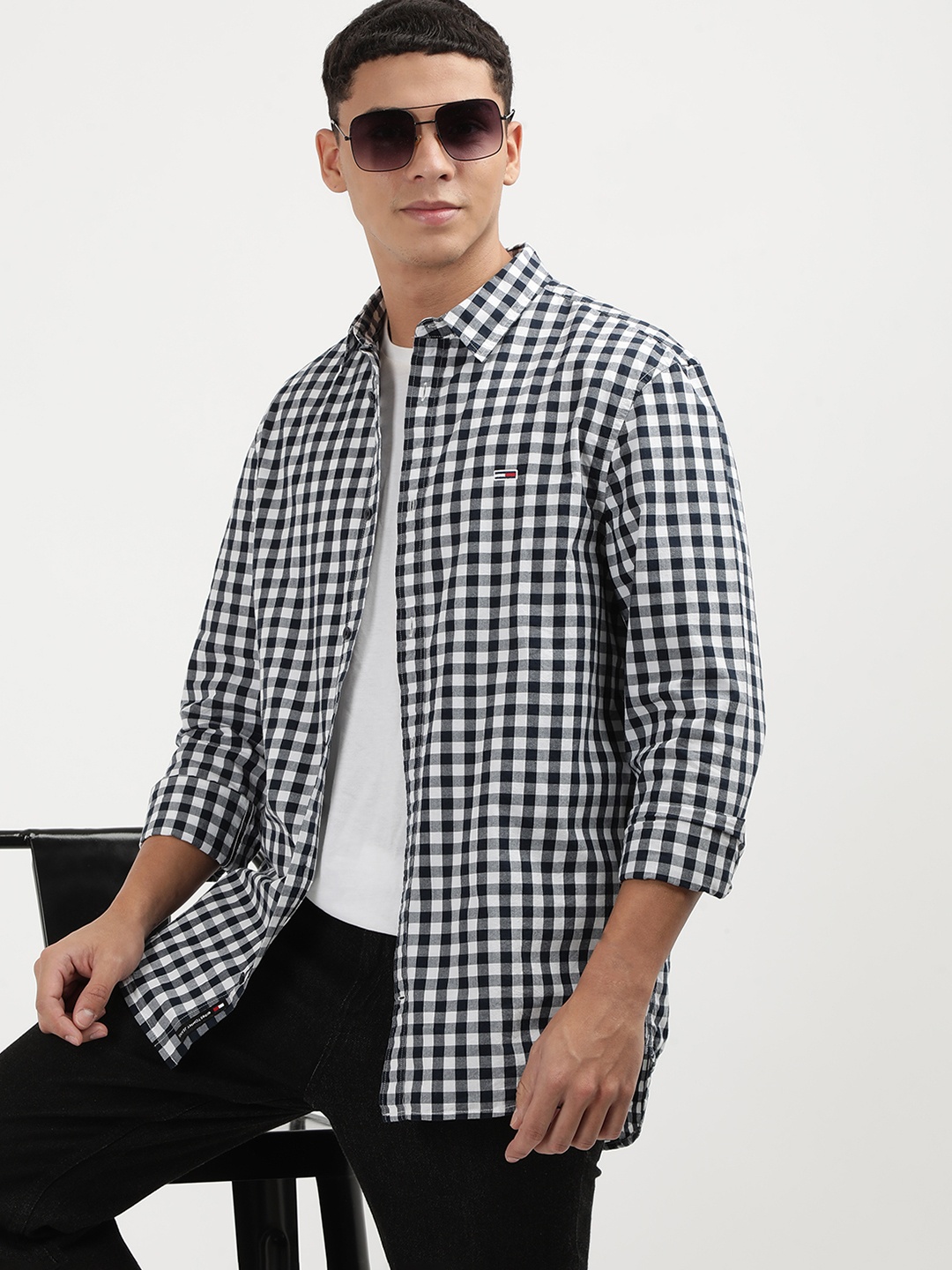 

Tommy Hilfiger Pure Cotton Gingham Checked Casual Shirt, Black