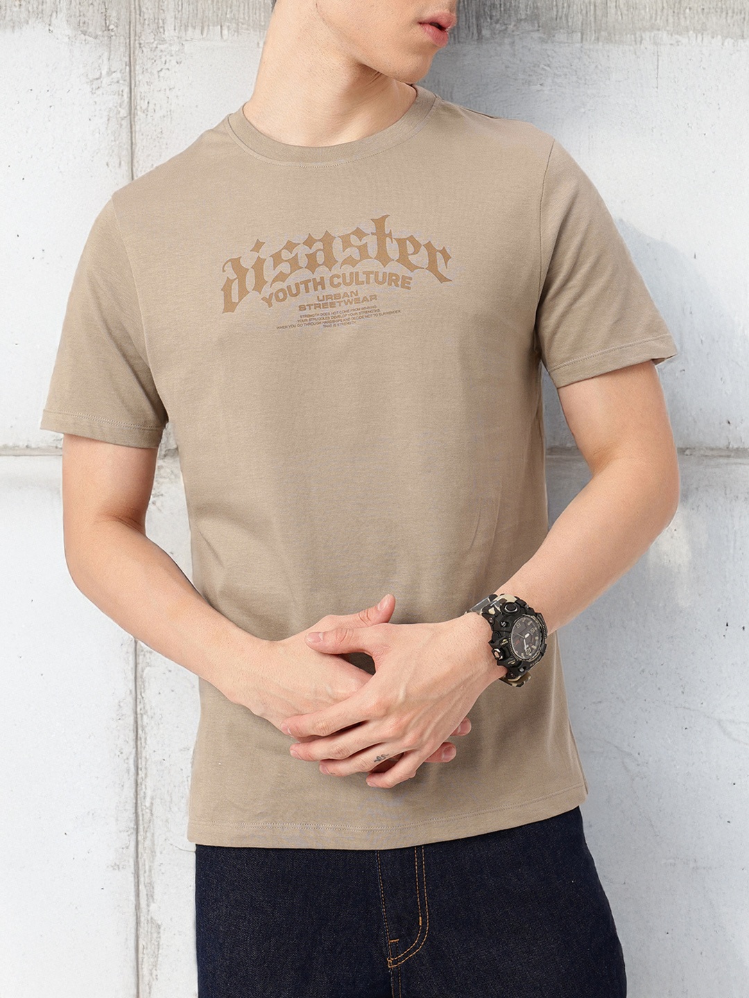 

Kook N Keech Modern Edge Typography Printed T-shirt, Taupe