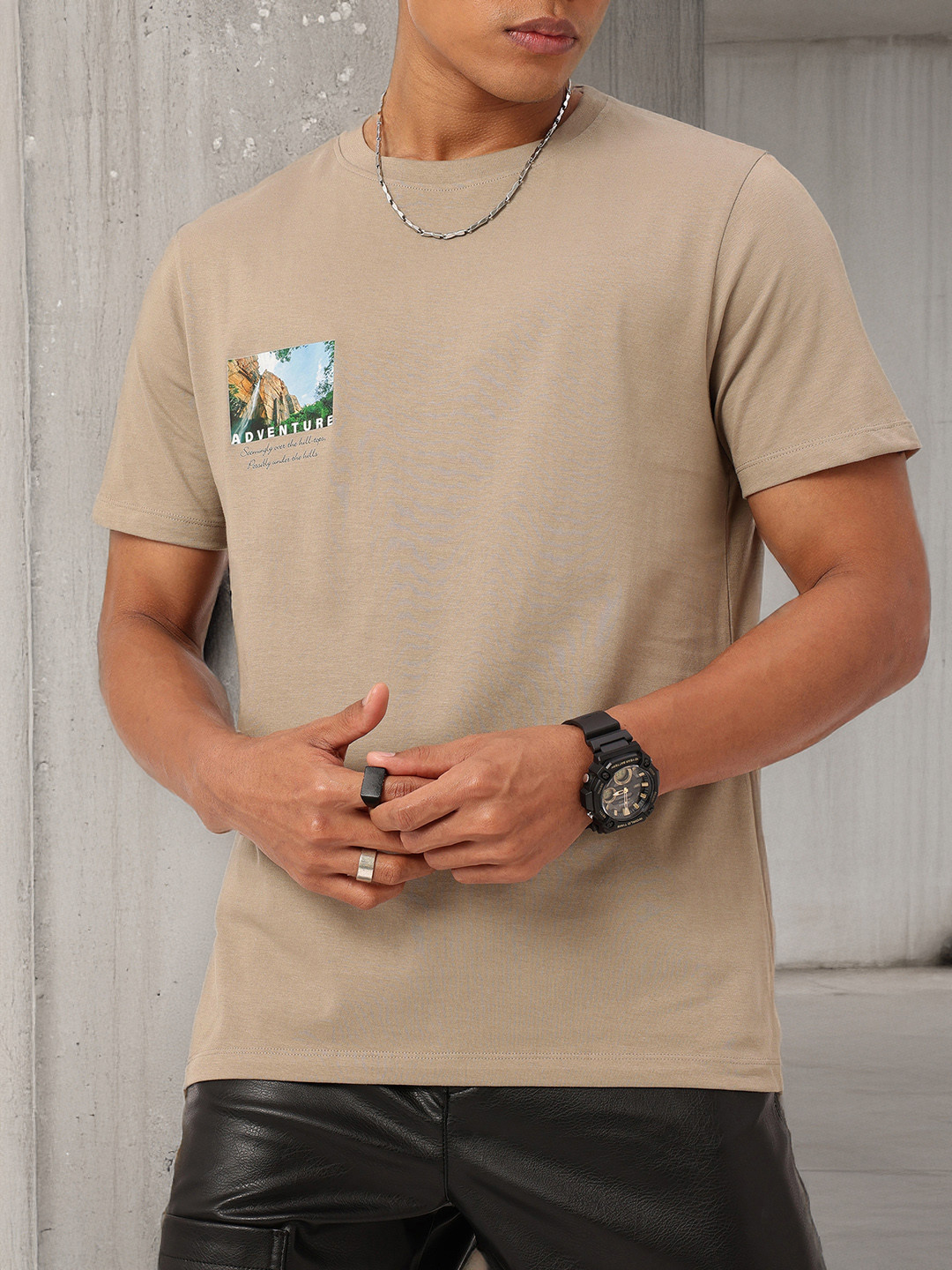 

Kook N Keech Urban Street Minimal Graphic Printed T-shirt, Taupe