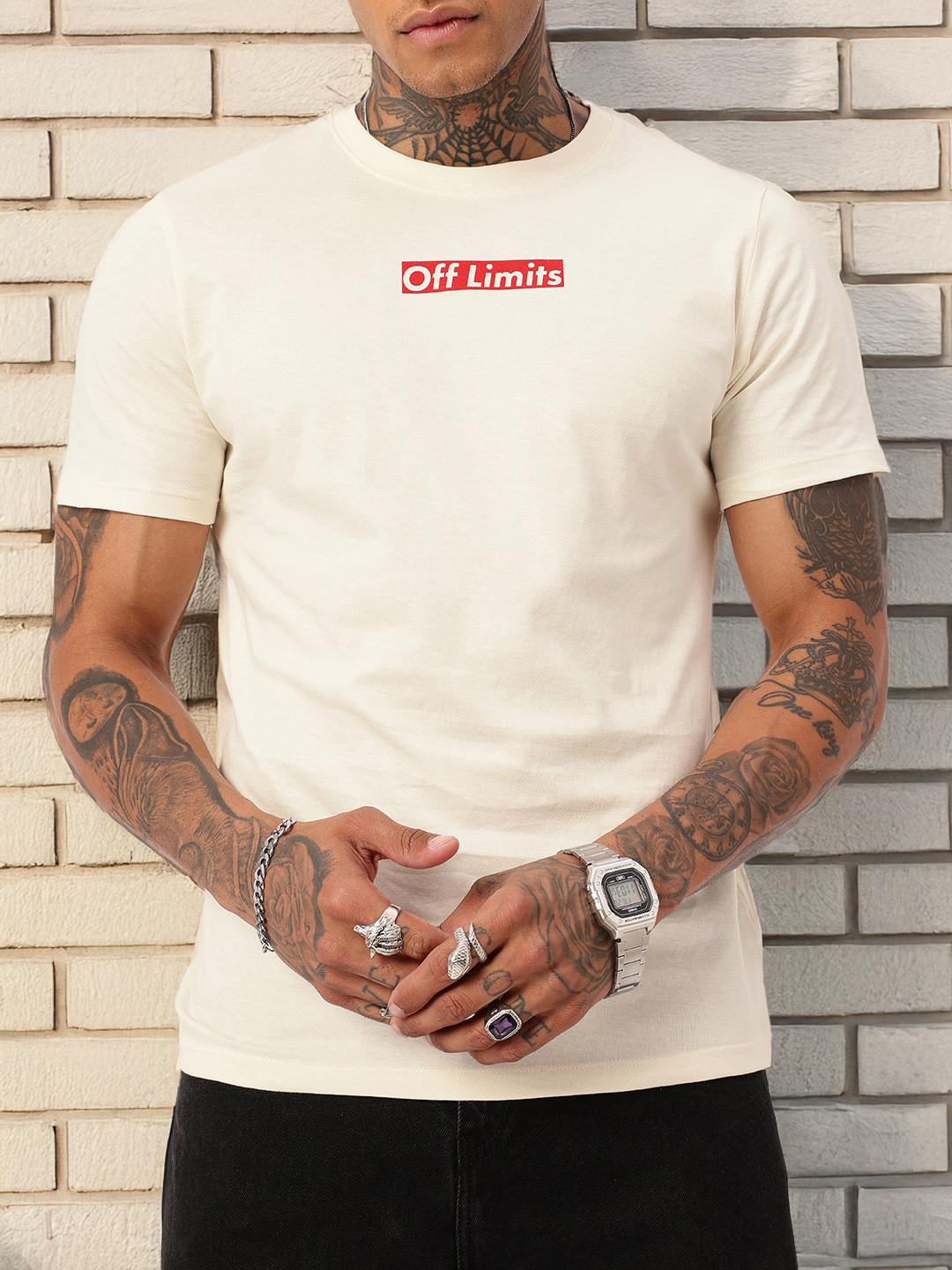 

Kook N Keech Urban Style Minimal Typography Printed T-shirt, Off white