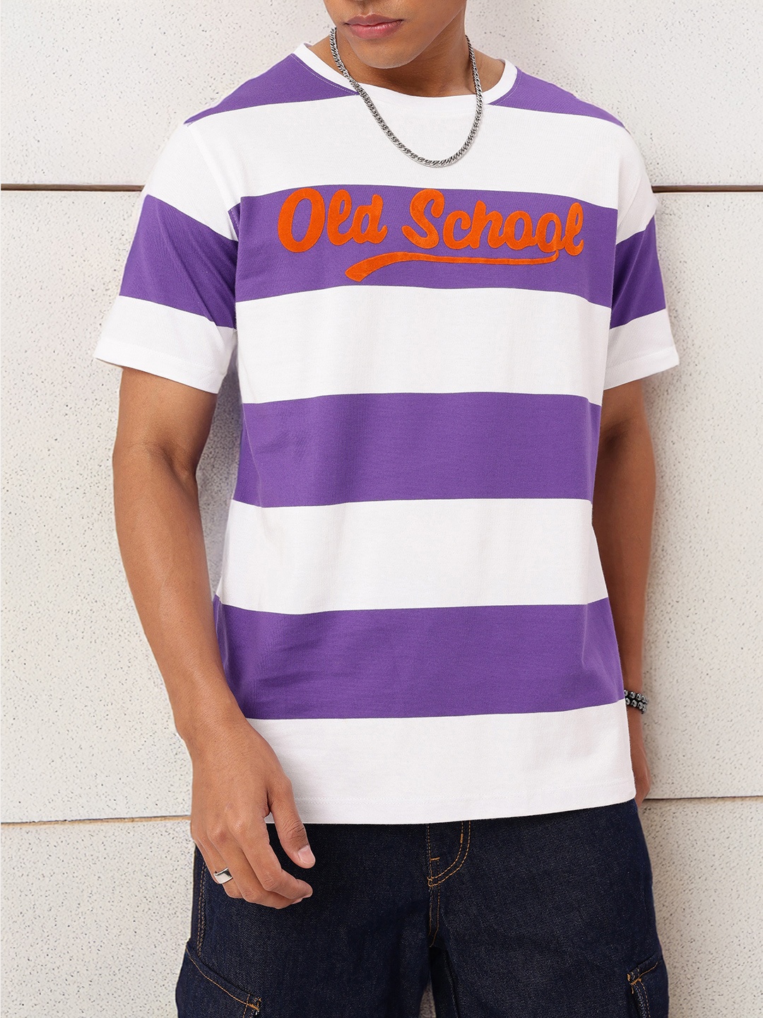 

Kook N Keech Nostalgic Street Striped Casual T-shirt, Purple