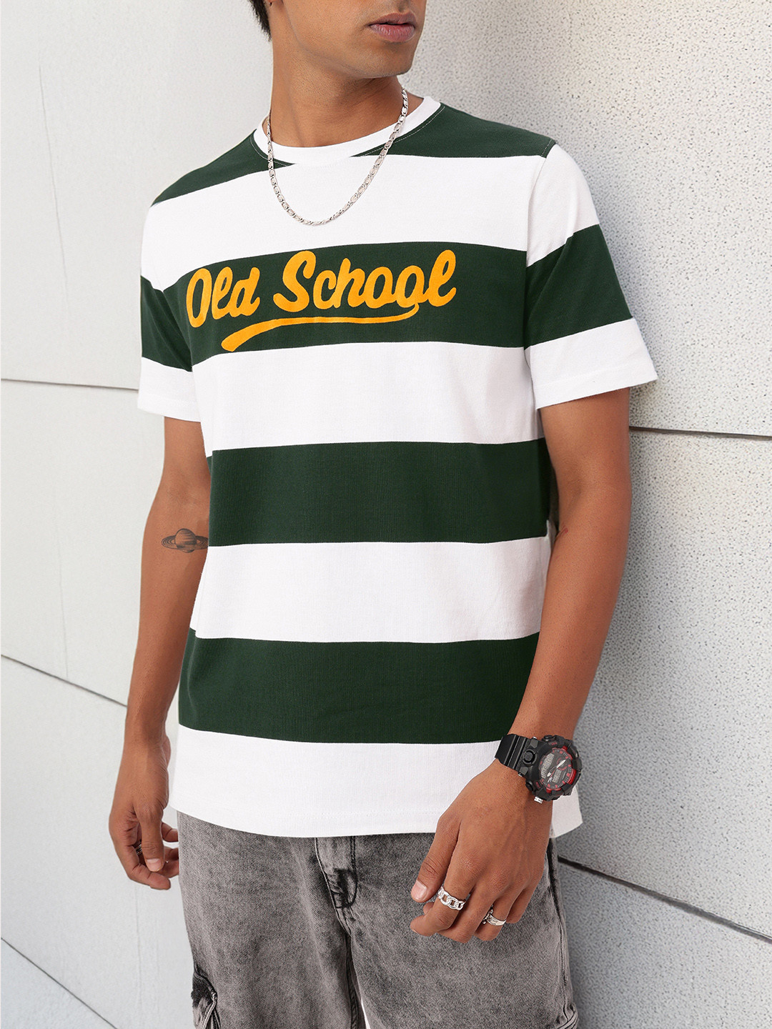 

Kook N Keech Old Fashioned Street Striped Casual T-shirt, Green
