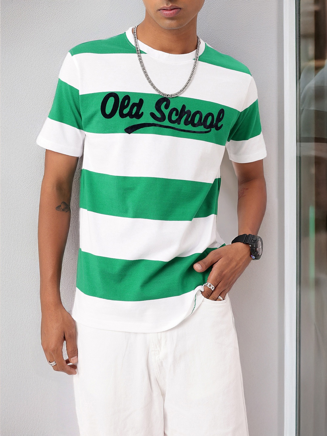 

Kook N Keech Street Heritage Striped Casual T-shirt, Green