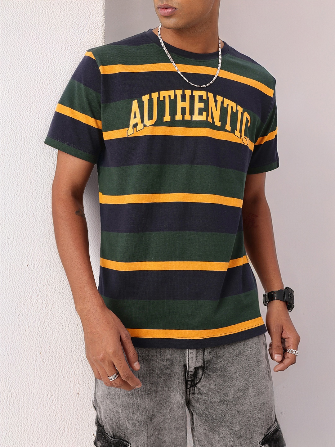 

Kook N Keech Urban Stripe Spirit Relaxed Fit T-shirt, Green