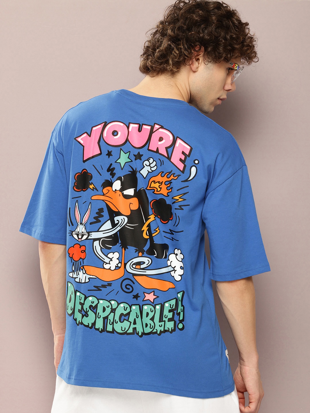 

Kook N Keech Looney Tunes Men Bugs Bunny Printed Pure Cotton Drop-Shoulder Sleeves T-shirt, Blue