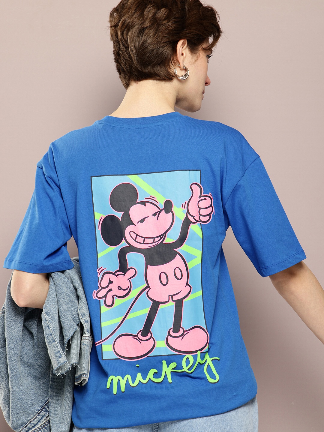 

Kook N Keech Disney Printed Drop-Shoulder Sleeves Pure Cotton Oversized T-shirt, Blue