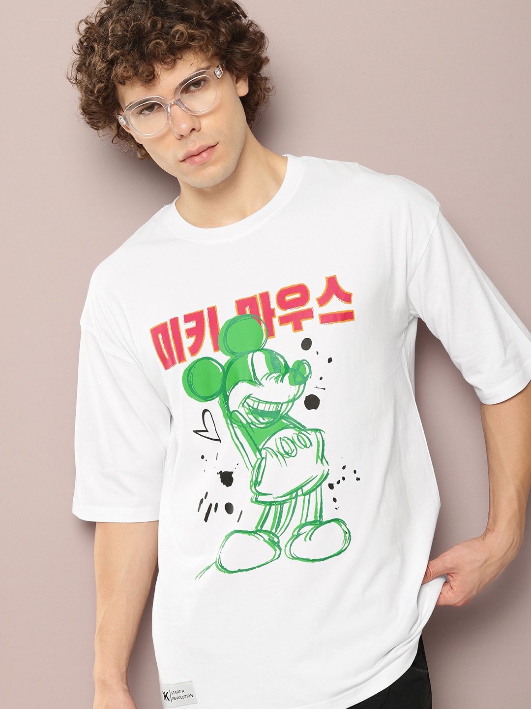 

Kook N Keech Disney Men Mickey Mouse Printed Oversized Pure Cotton T-shirt, White