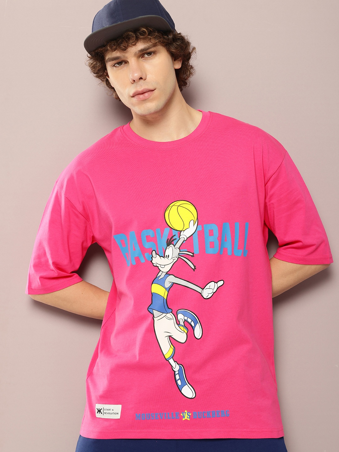 

Kook N Keech Disney Men Goofy Printed Oversized Pure Cotton T-shirt, Pink