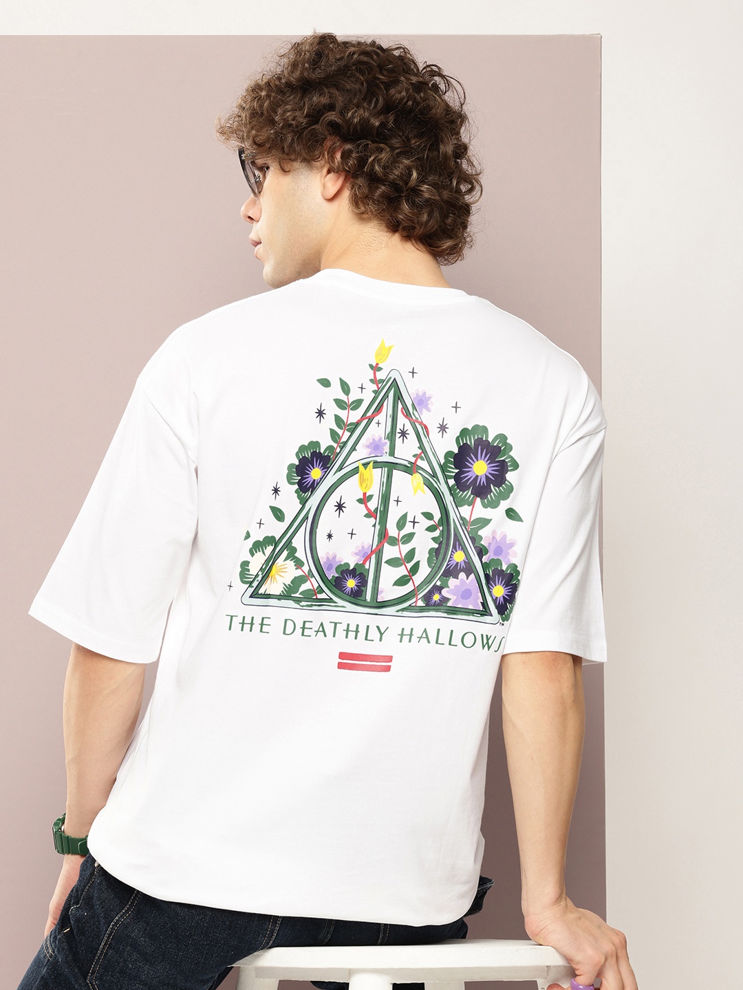 

Kook N Keech Harry Potter Men Printed Drop-Shoulder Sleeves Oversized Pure Cotton T-shirt, White