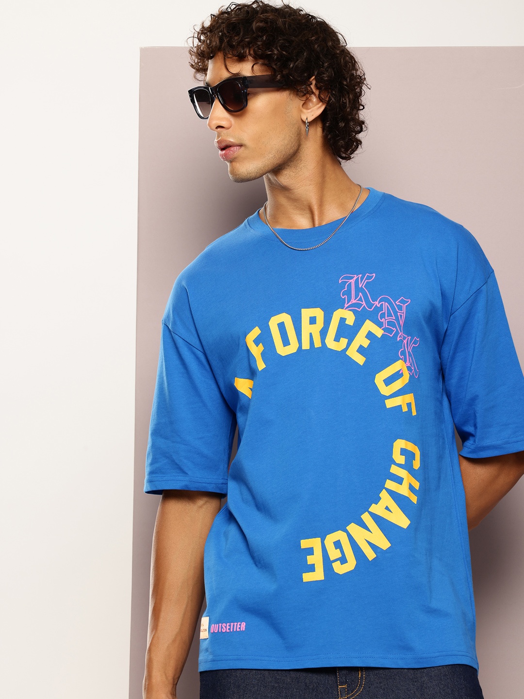 

Kook N Keech Men Typography Printed Drop-Shoulder Sleeves Oversized Pure Cotton T-shirt, Blue