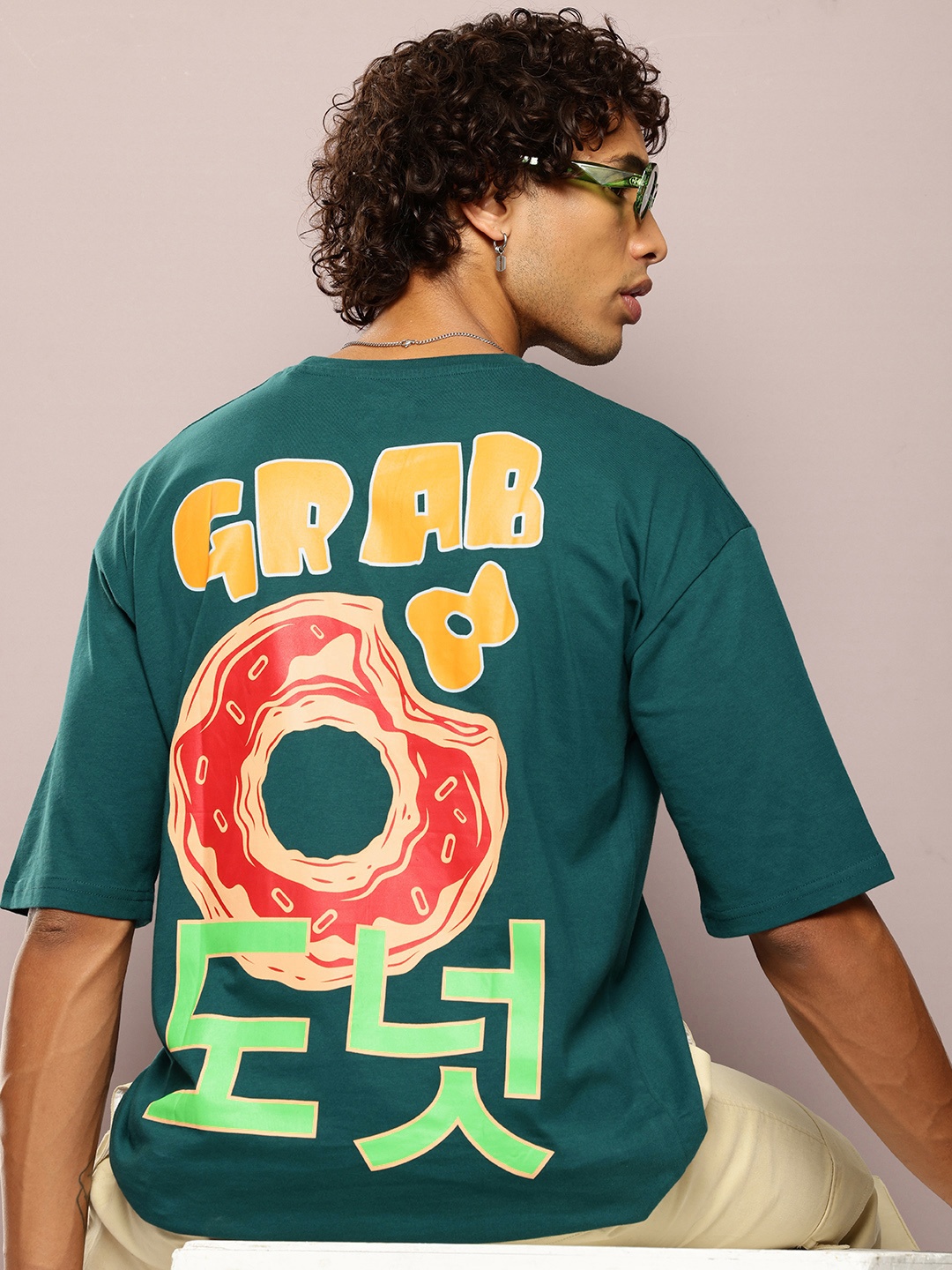 

Kook N Keech Men Printed Drop-Shoulder Sleeves Oversized Pure Cotton T-shirt, Green