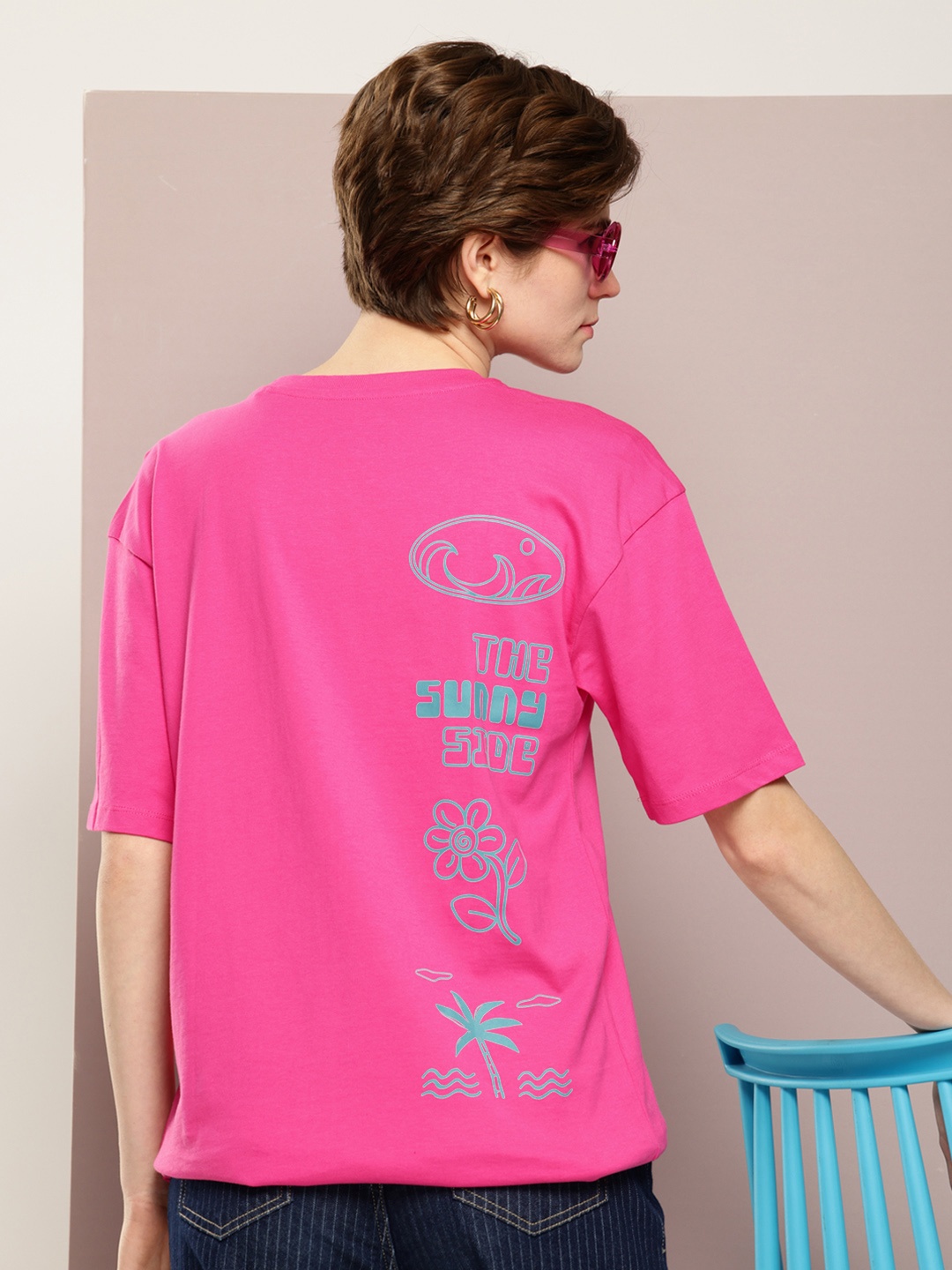 

Kook N Keech Typography Printed Drop-Shoulder Sleeves Pure Cotton T-shirt, Pink