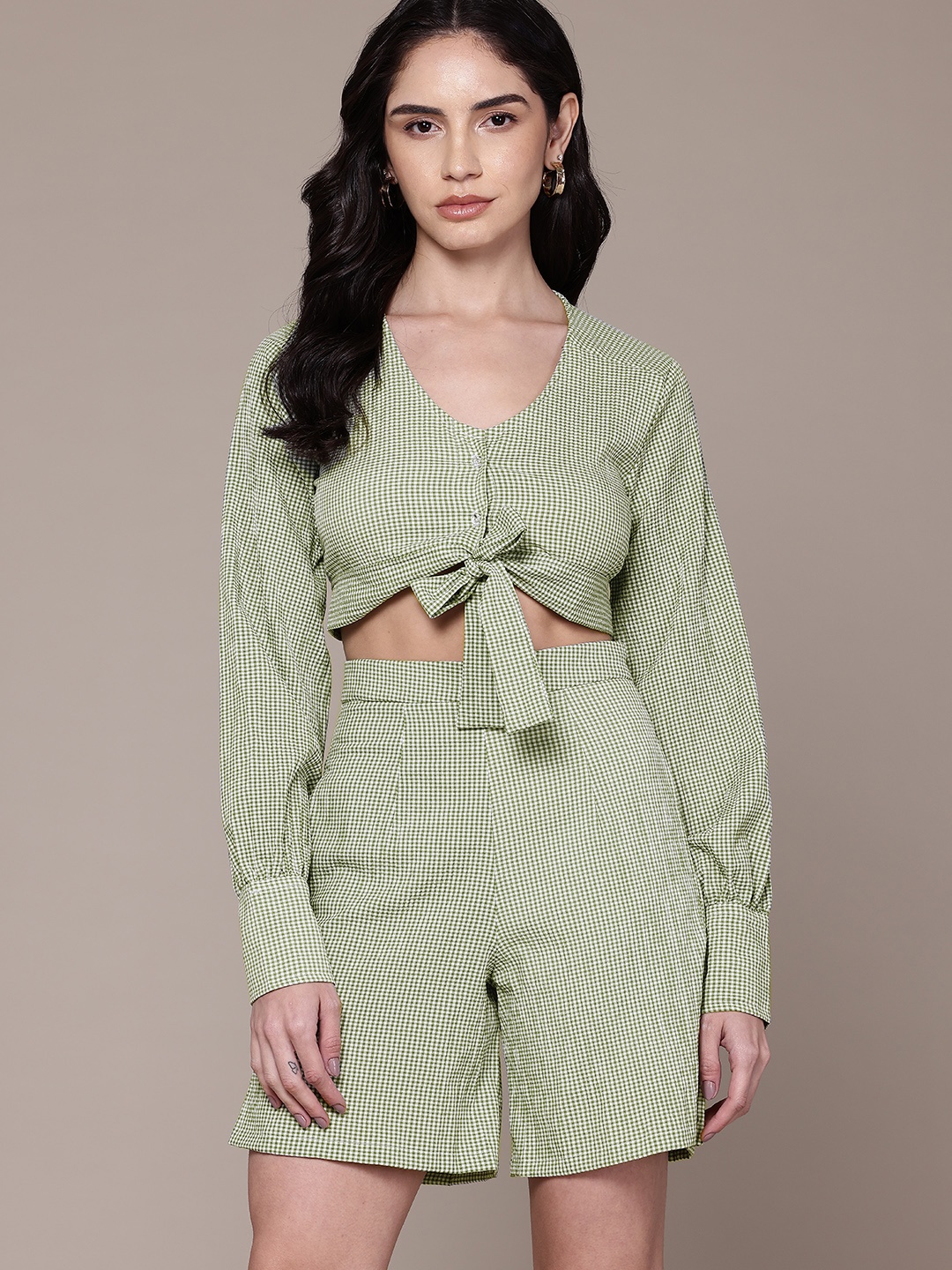 Roadster Checked Top With Shorts, Green