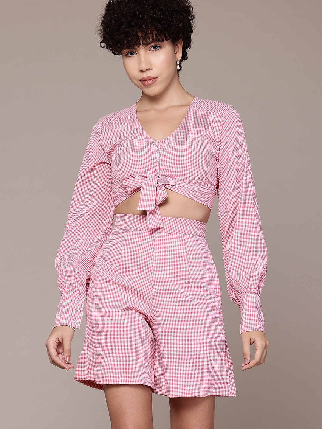 

Roadster Checked Top With Shorts, Pink