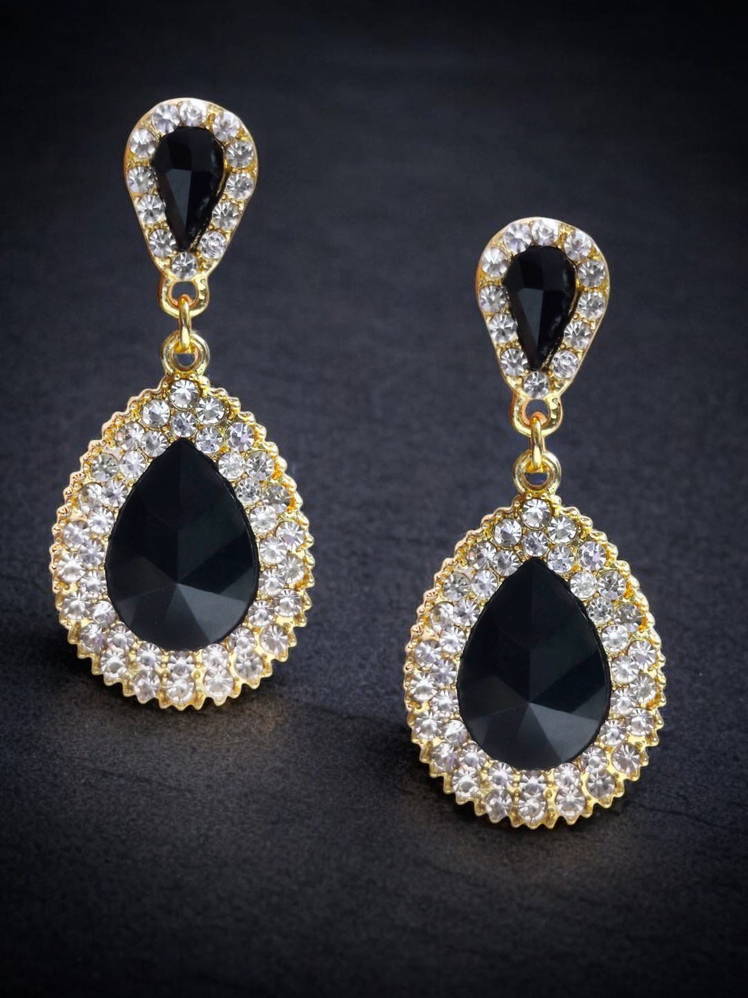 

fabula Teardrop Shaped Zirconia Crystals Drop Earrings, Black