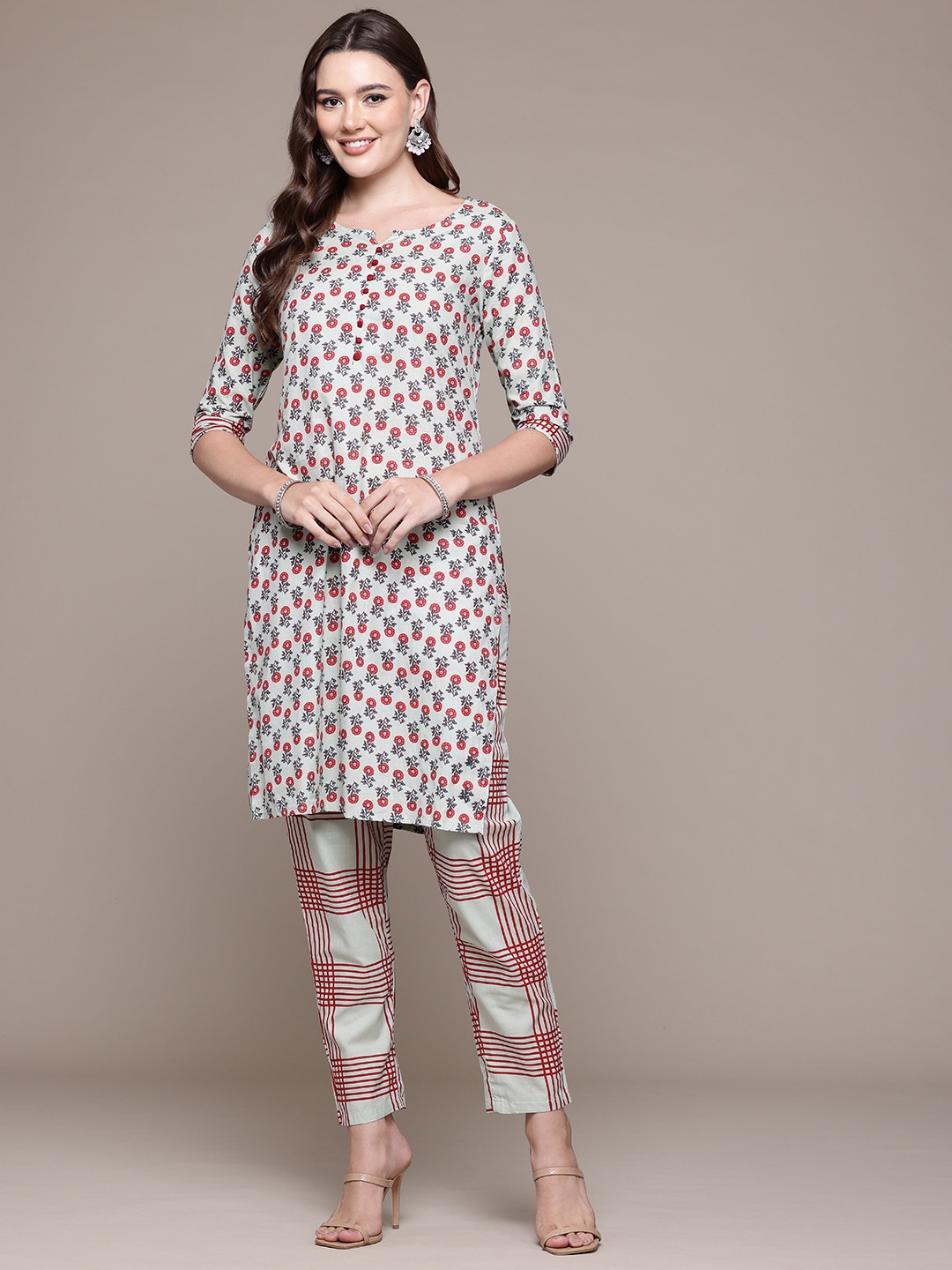 Readiprint Floral Printed Pure Cotton Kurta with Trousers, Sea green