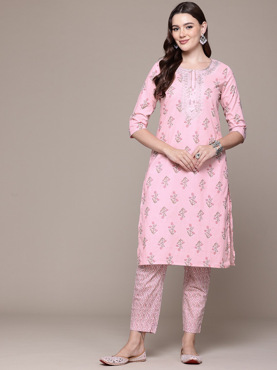 

Readiprint Floral Printed Pure Cotton Kurta with Trousers, Pink