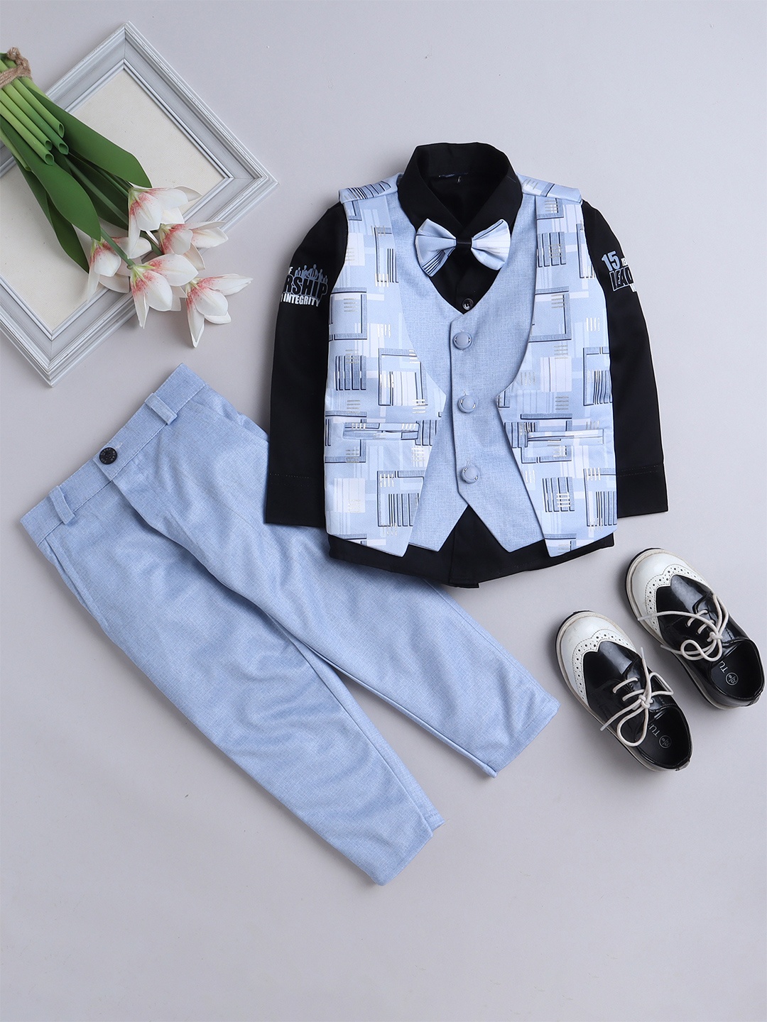 

BAESD Boys 3 Pieces Embellished Single-Breasted Suits, Blue