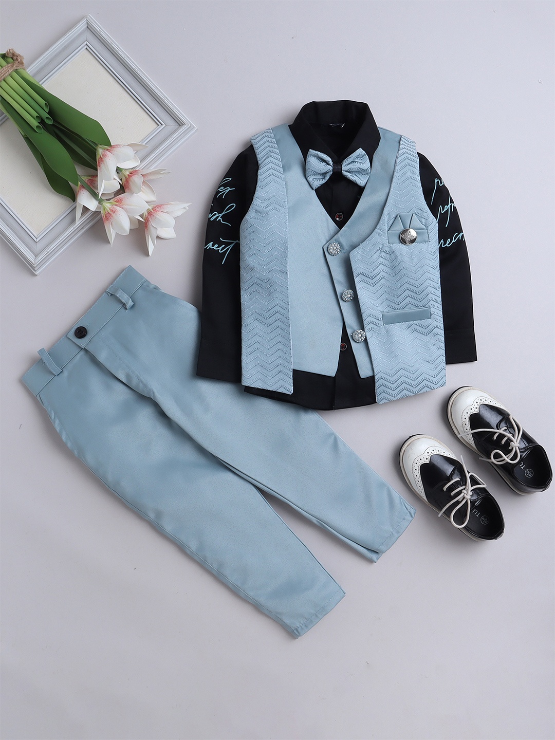 

BAESD Boys 3 Pieces Embellished Single-Breasted Suits, Blue