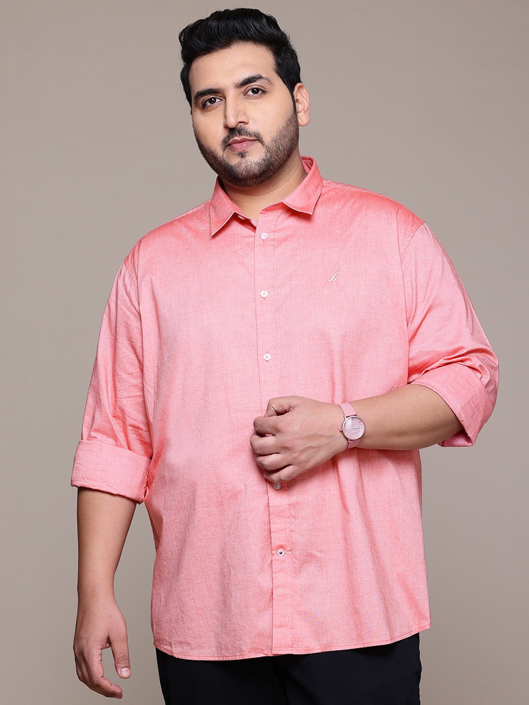 

Nautica Men Plus Size Premium Casual Shirt, Peach