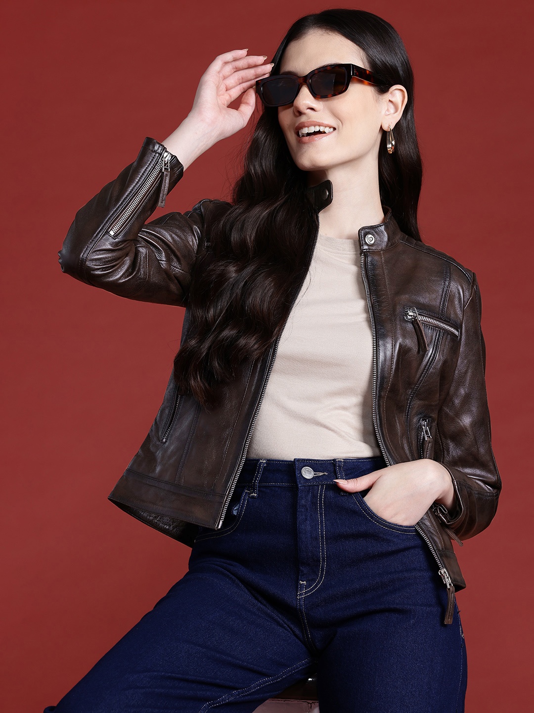 

Leather Retail Outdoor Leather Jacket, Coffee brown