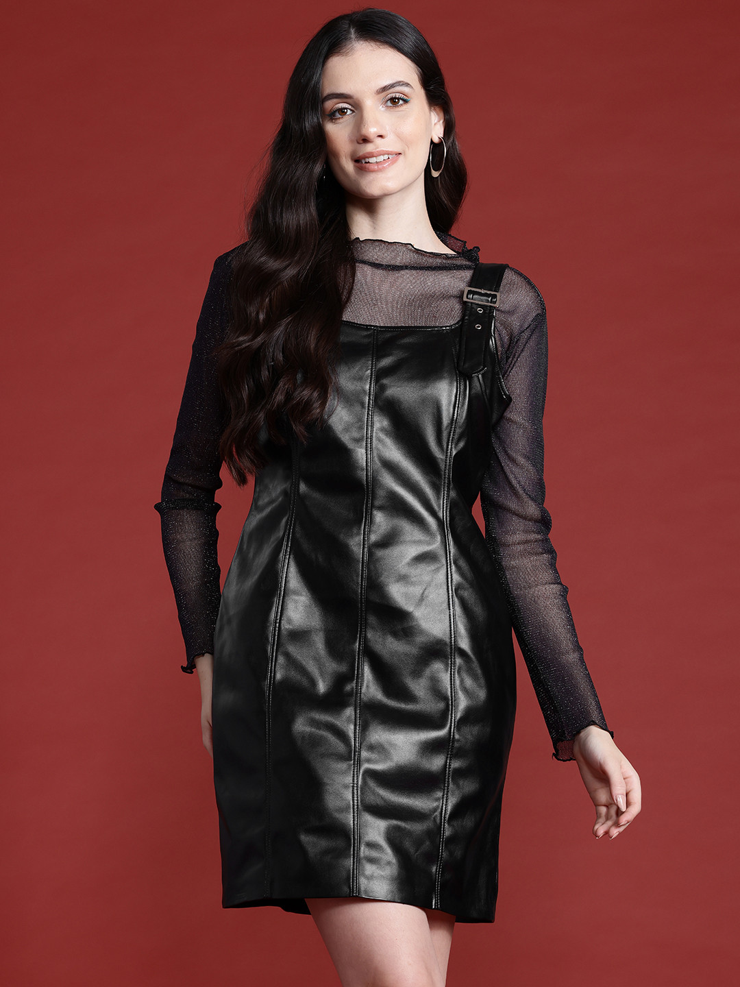 

Leather Retail Leather Bodycon Mini Dress, Black