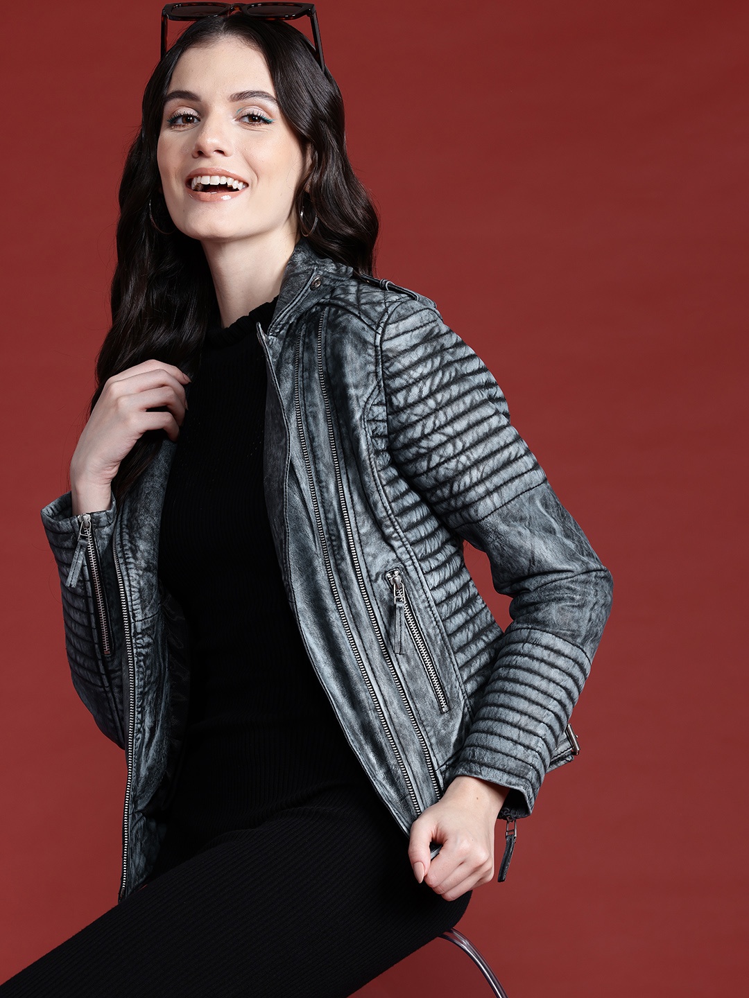Leather Retail Washed Outdoor Leather Jacket, Silver