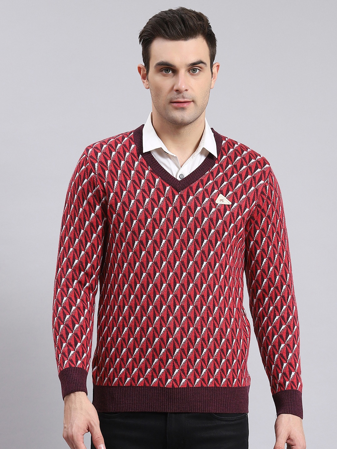 

Monte Carlo Men Printed Woollen Pullover, Red