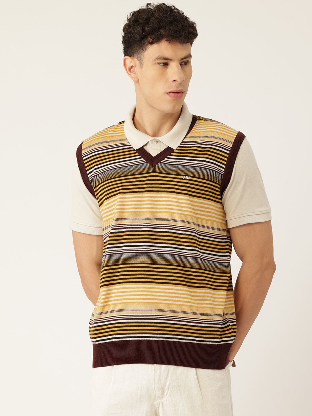 

Monte Carlo Striped V-Neck Sweater Vest, Brown