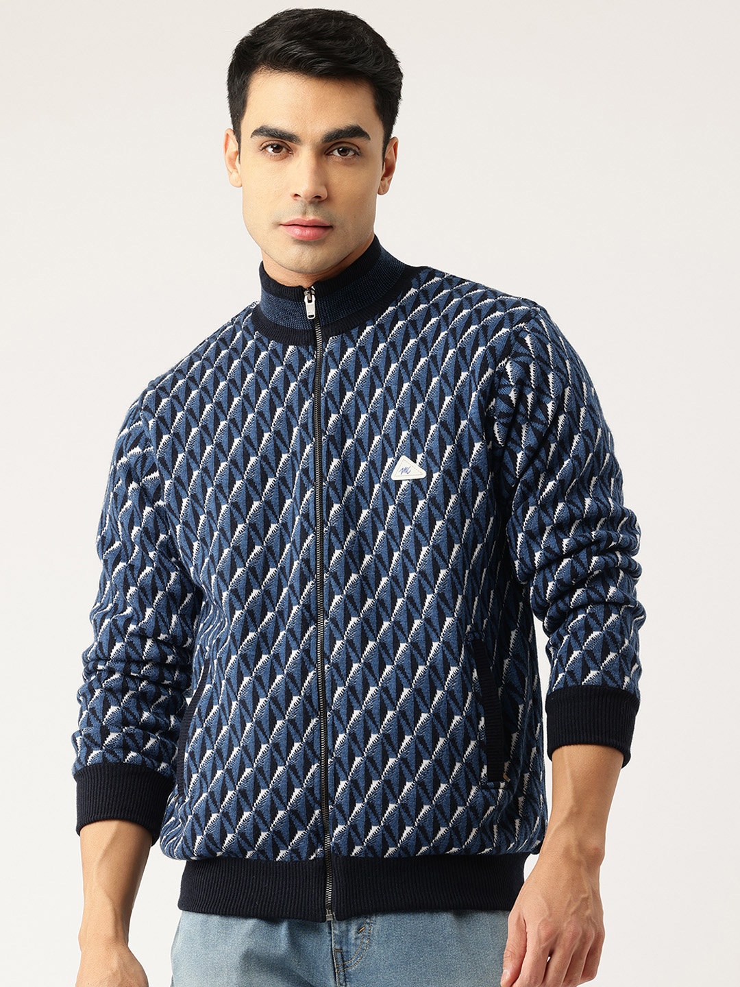 

Monte Carlo Geometric Self Design Tailored Jacket, Navy blue