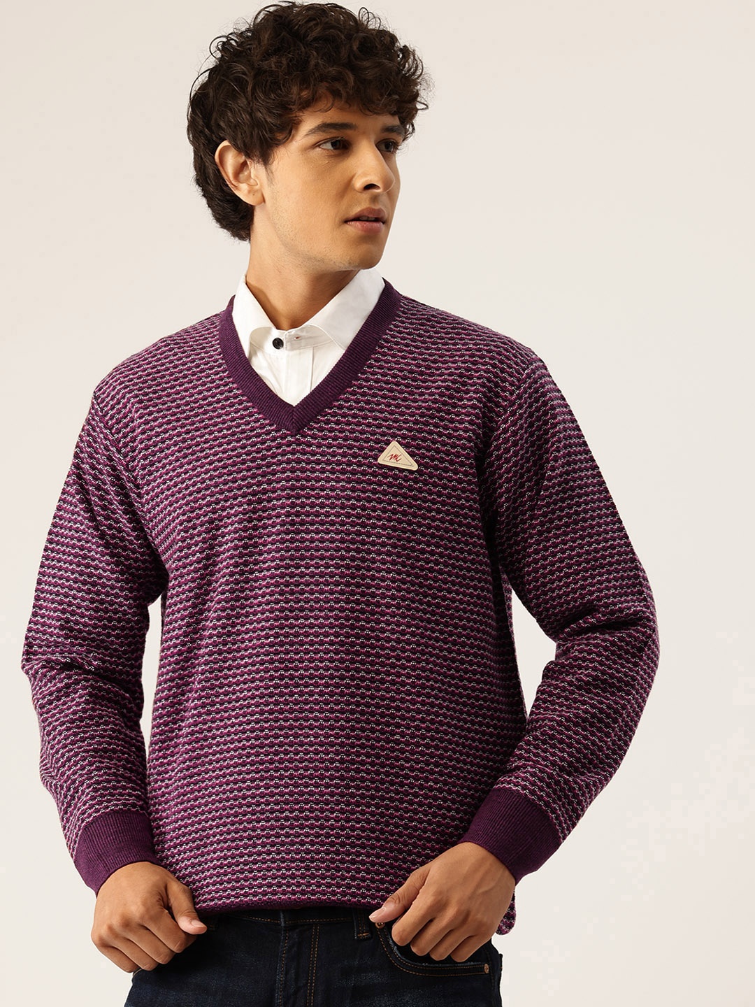 

Monte Carlo Men Self Design Pullover, Burgundy