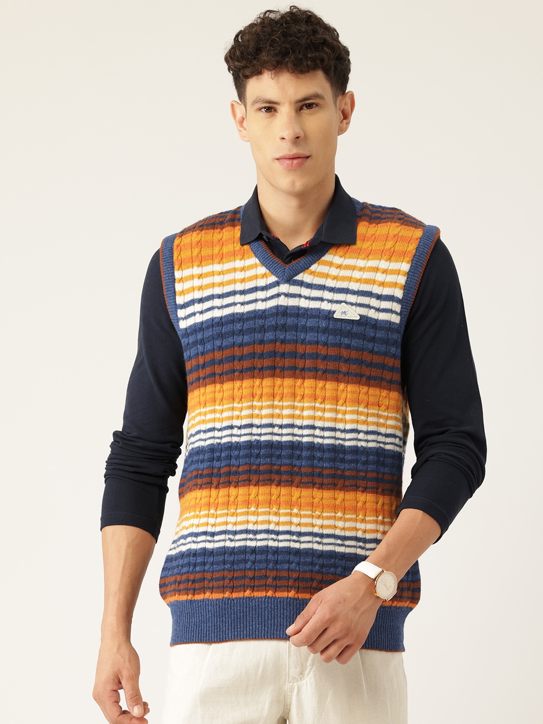 

Monte Carlo Cable Knit Striped Sweater Vest, Blue
