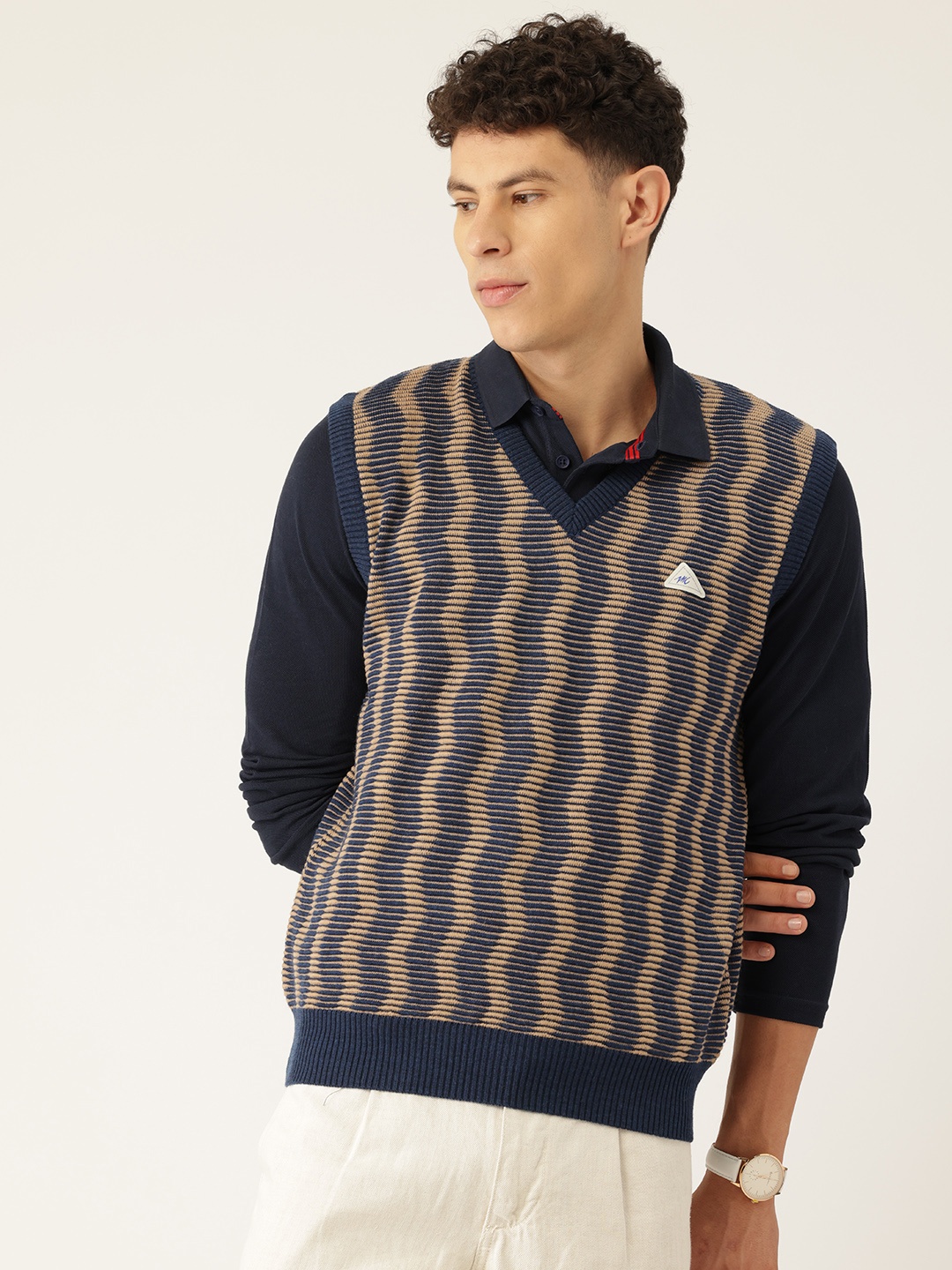 

Monte Carlo Striped Sweater Vest, Navy blue