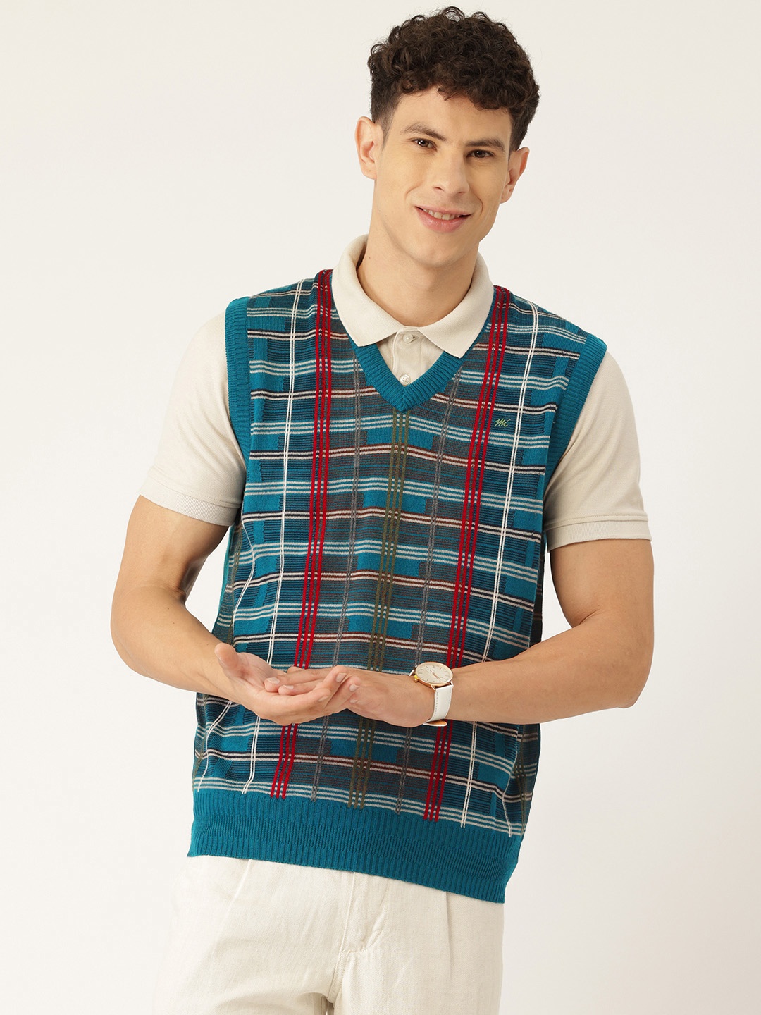 

Monte Carlo Checked Sweater Vest, Teal