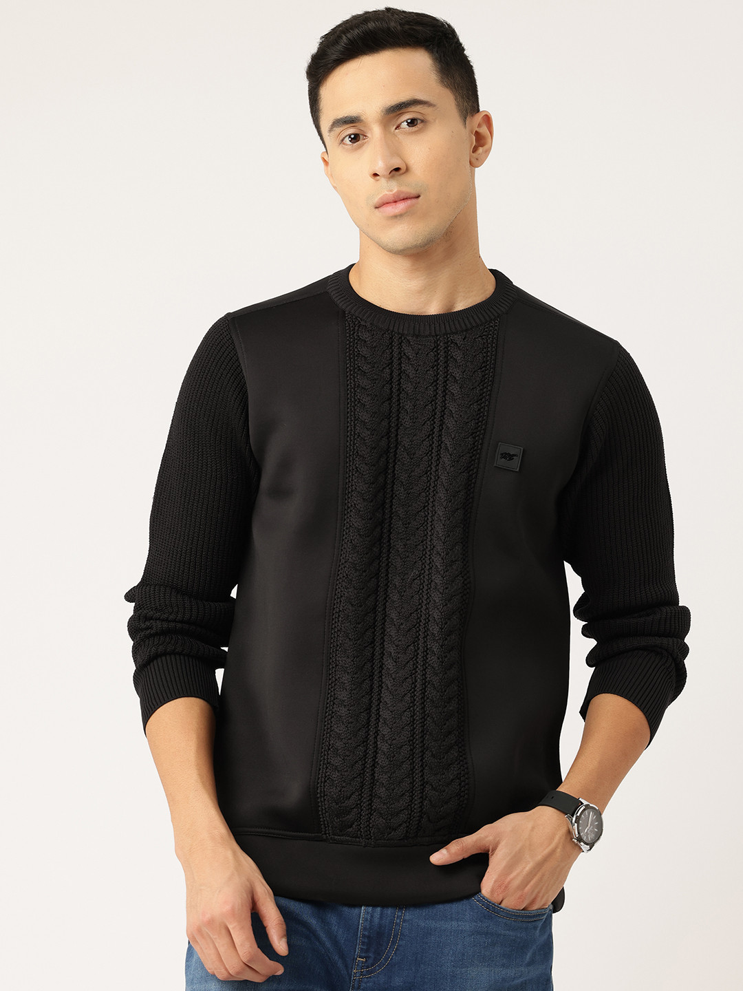 

Monte Carlo Cable Knit Detail Sweatshirt, Black