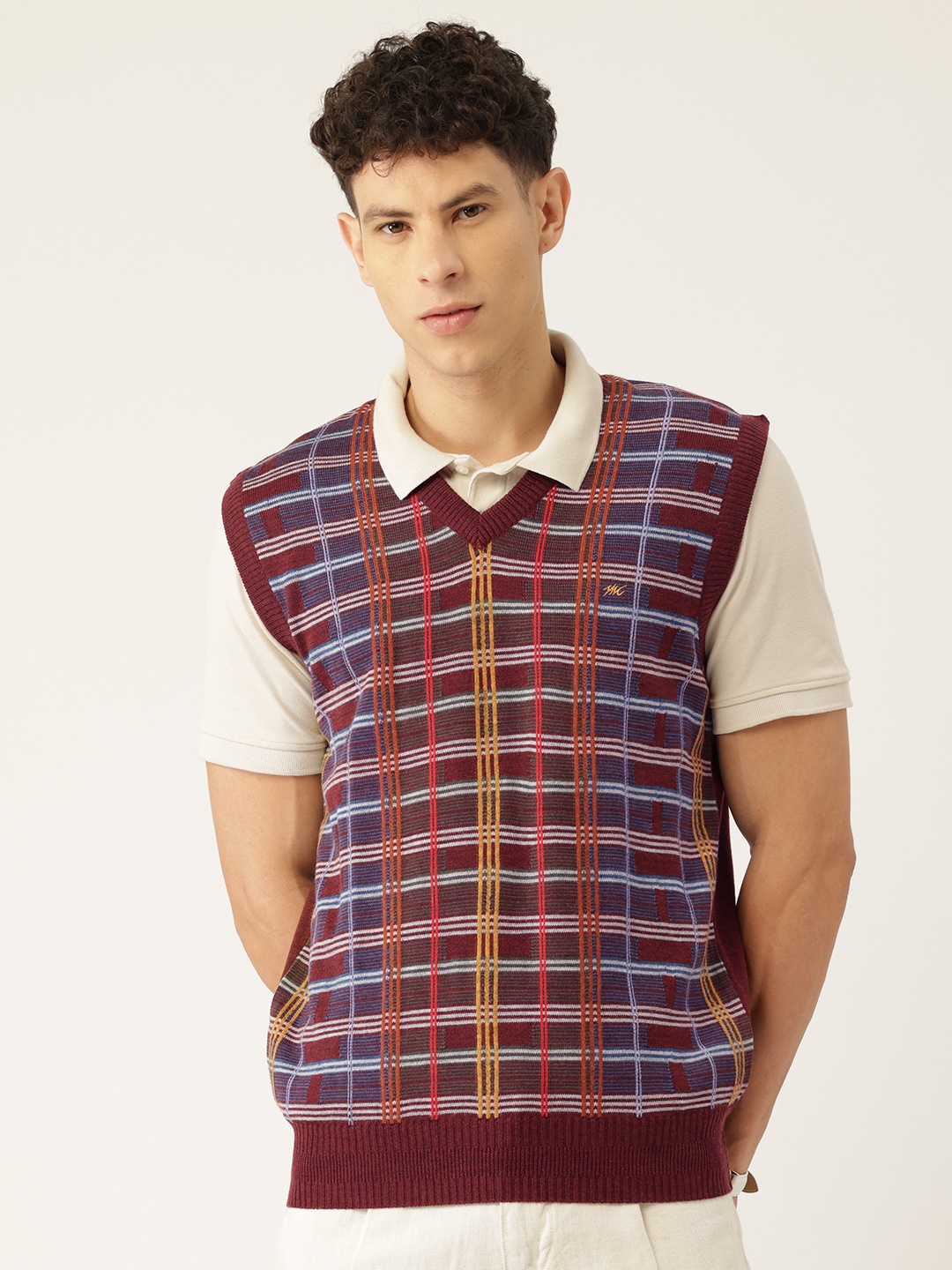 

Monte Carlo Checked Woollen Sweater Vest, Maroon