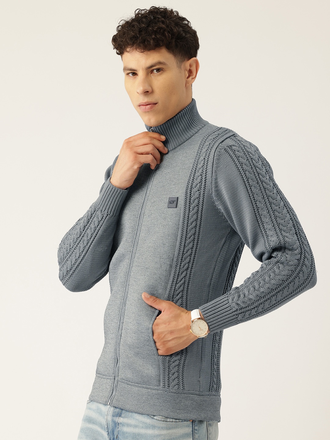 

Monte Carlo Cable Knit Zipper Cardigan, Grey