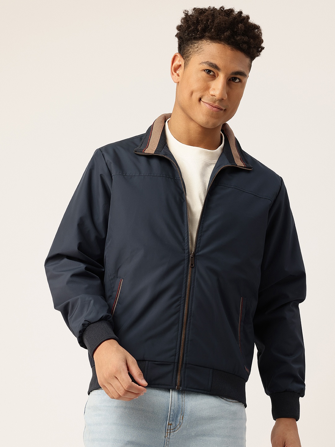 

Monte Carlo Stand Collar Bomber Jacket, Navy blue