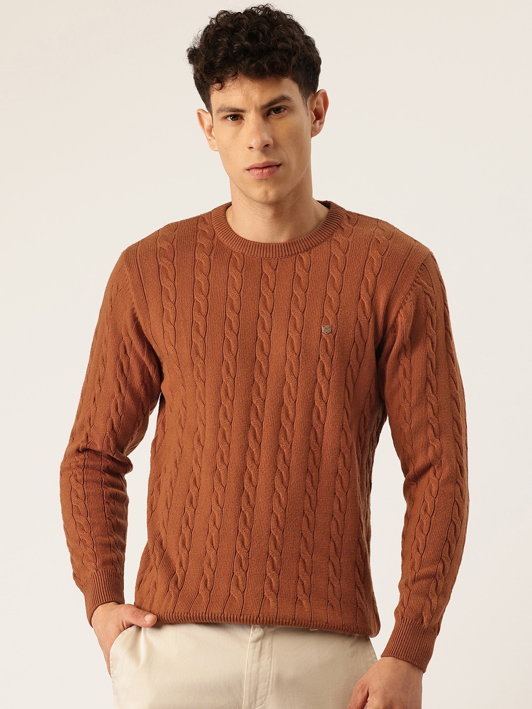 

Monte Carlo Men Cable Knit Pullover, Rust