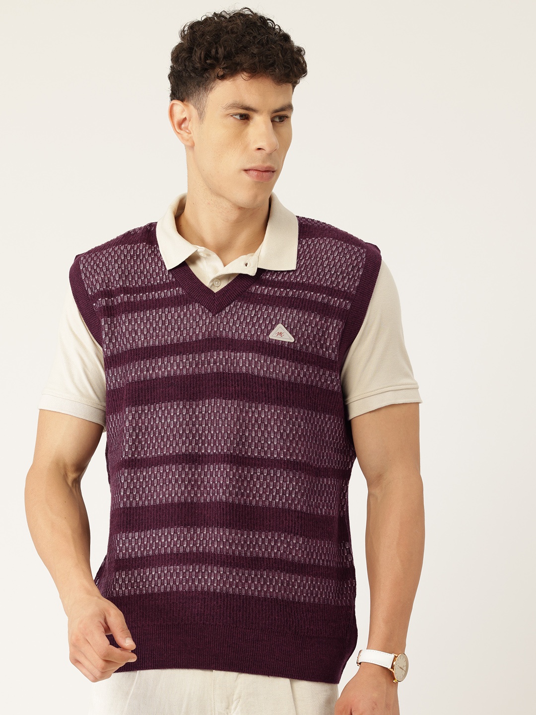 

Monte Carlo Striped Sweater Vest, Burgundy