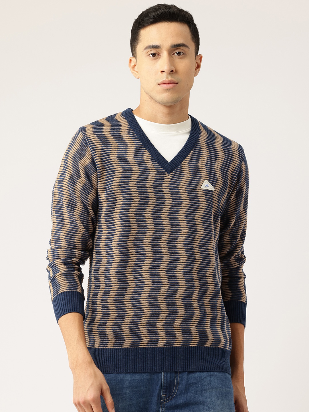 

Monte Carlo Striped V-Neck Pullover, Navy blue