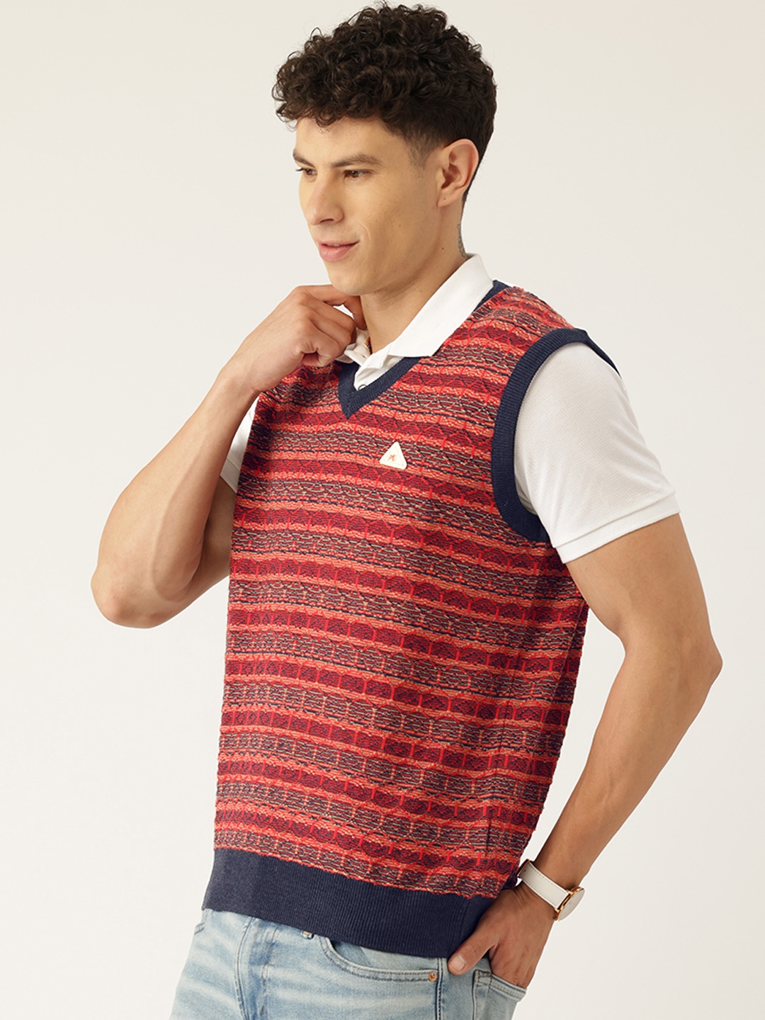 

Monte Carlo Striped Woollen Sweater Vest, Rust