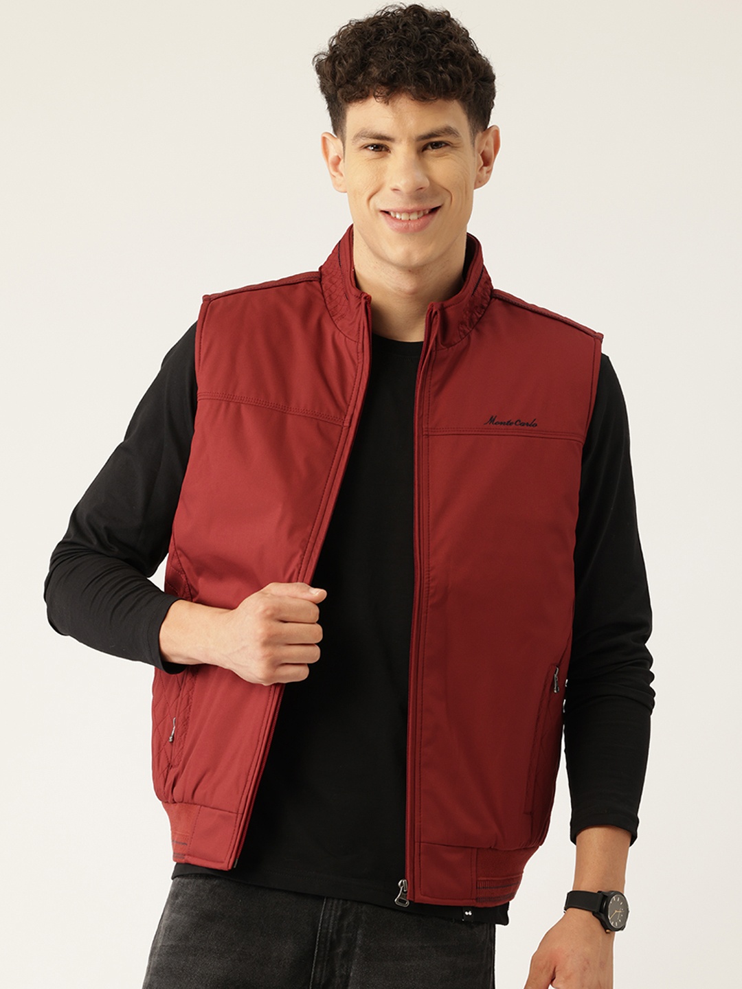 

Monte Carlo Stand-Collar Bomber Jacket, Maroon