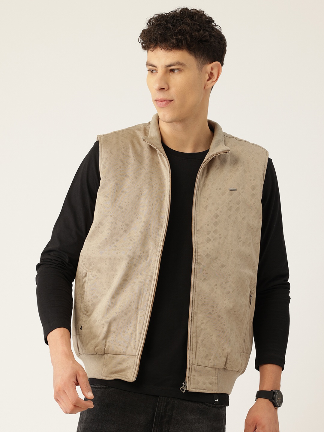 

Monte Carlo Geometric Print Bomber Jacket, Beige