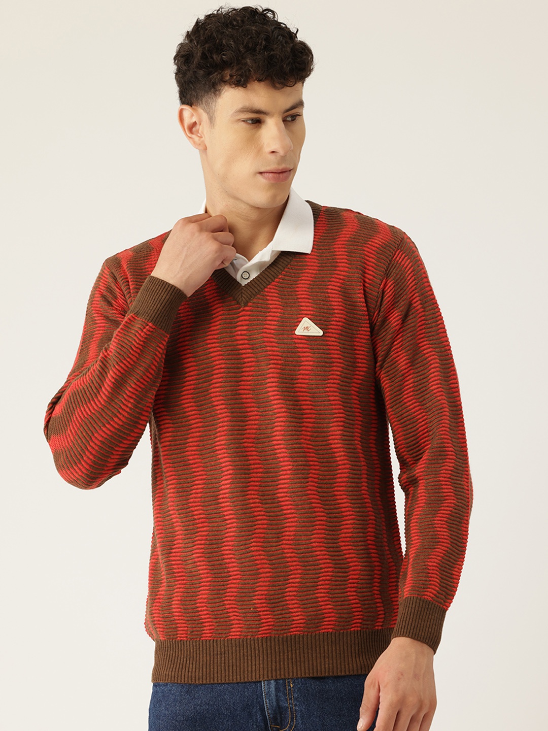 

Monte Carlo Self Design Woollen Pullover Sweater, Red