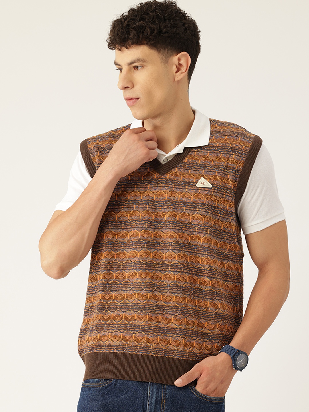 

Monte Carlo Self Design Woollen Sweater Vest, Brown