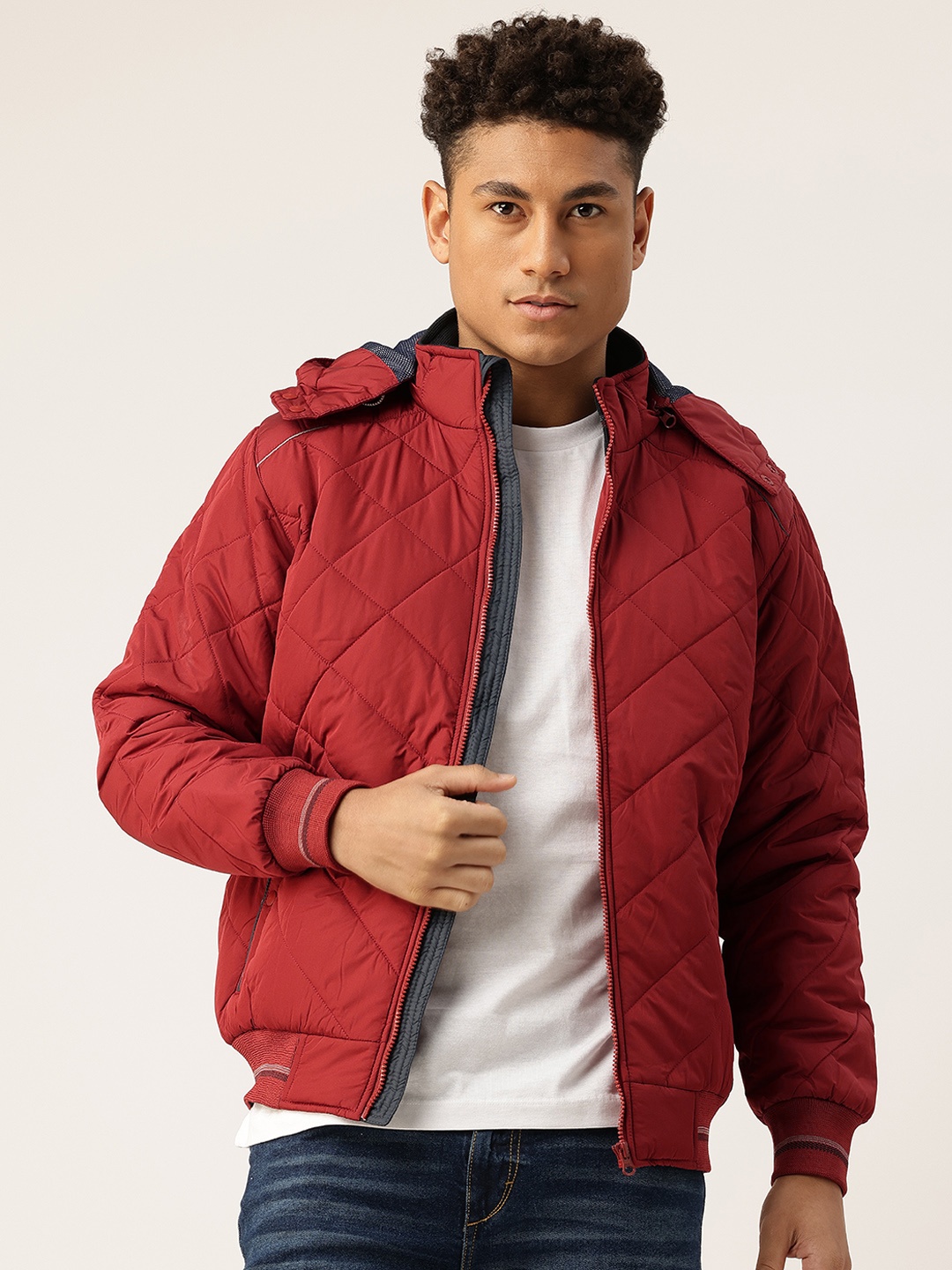 

Monte Carlo Quilted Bomber Jacket with Detachable Hood, Red